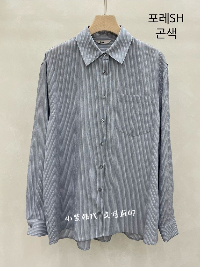 时尚百搭翻领长袖条纹衬衫女