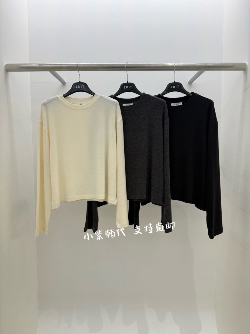 韩国东大门代购EDIT 25冬新款圆领纯色百搭宽松长袖T恤女