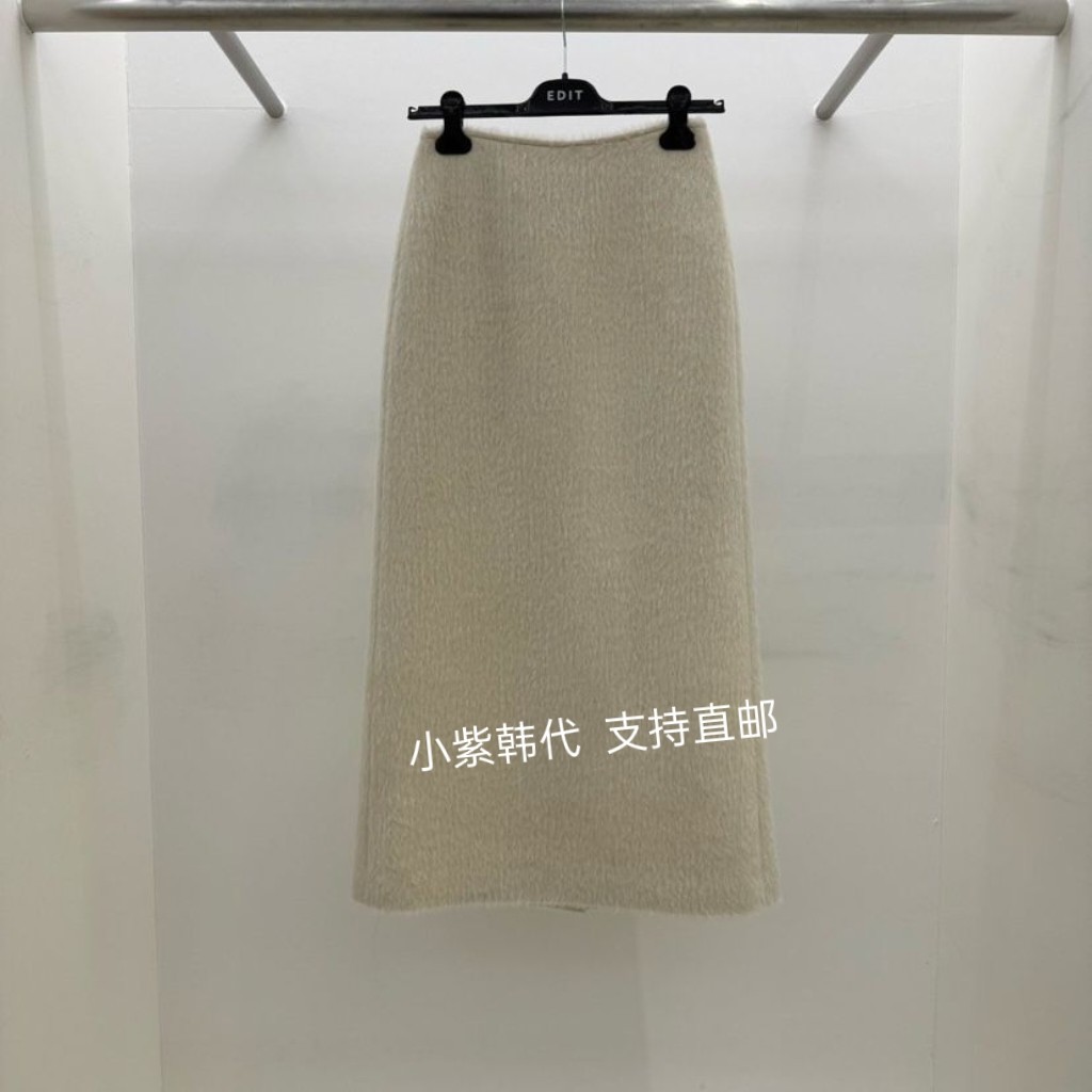 韩国东大门代购EDIT 25秋冬新款气质百搭后开衩羊毛直筒长裙女