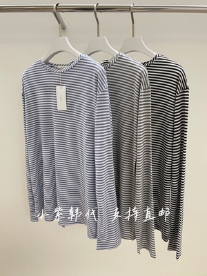 PEBBLE韩国东大门代购26春新款女装时尚百搭条纹圆领长袖T恤女