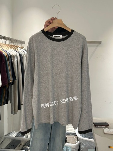 PEPPER-L韩国正品东大门 2026秋新款慵懒百搭拼色圆领长袖T恤女