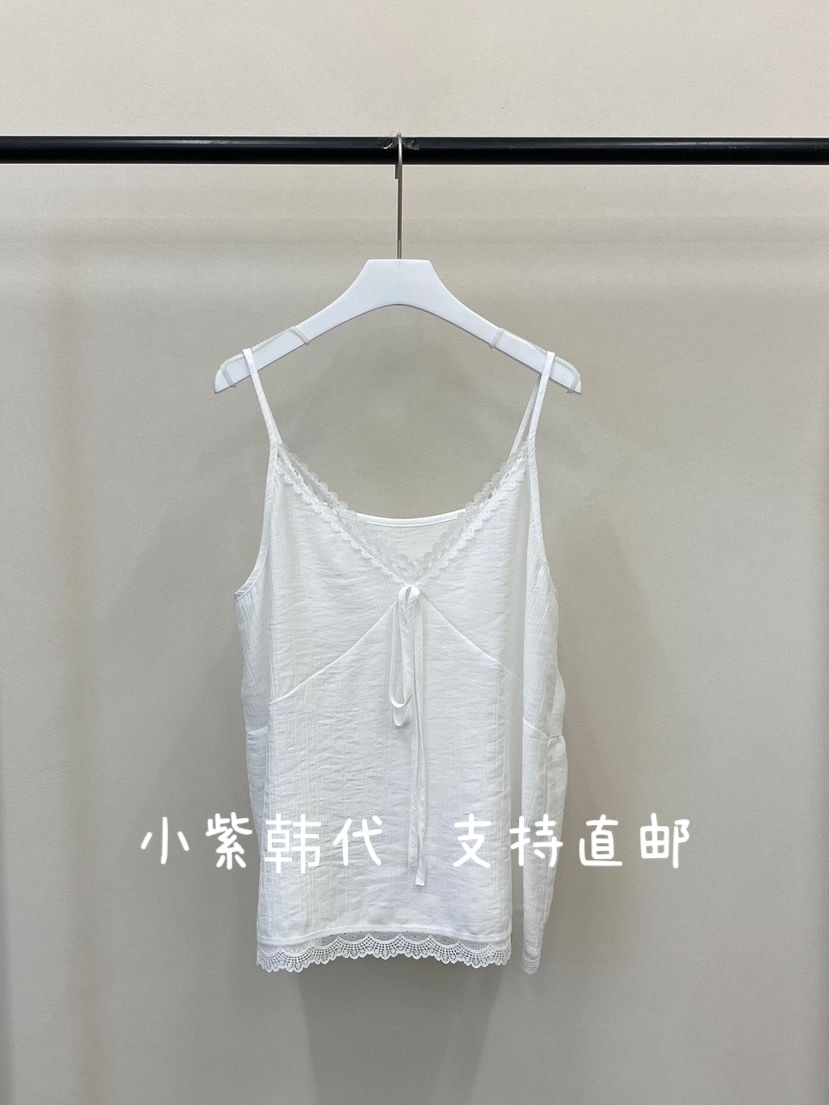 MUCH韩国东大门代购2026春夏装新款纯色蕾丝边蝴蝶结吊带背心