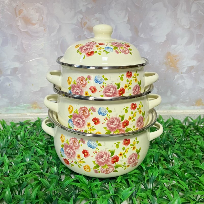 搪瓷盆带盖加厚16/18/20cm锅汤锅泡面碗奶锅火锅双耳电磁炉燃气用