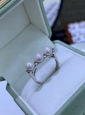 清仓S925纯银平衡木天然海水珍珠戒指《玫瑰的故事》刘亦菲同款