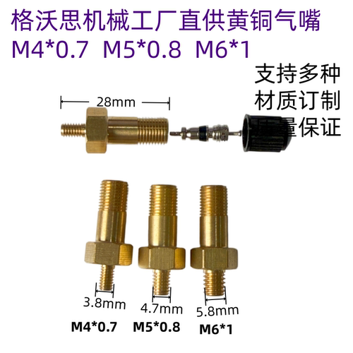 M6*1M5*0.8M4*0.7黄铜气门嘴厂家直销气嘴充气阀进气阀改装接头