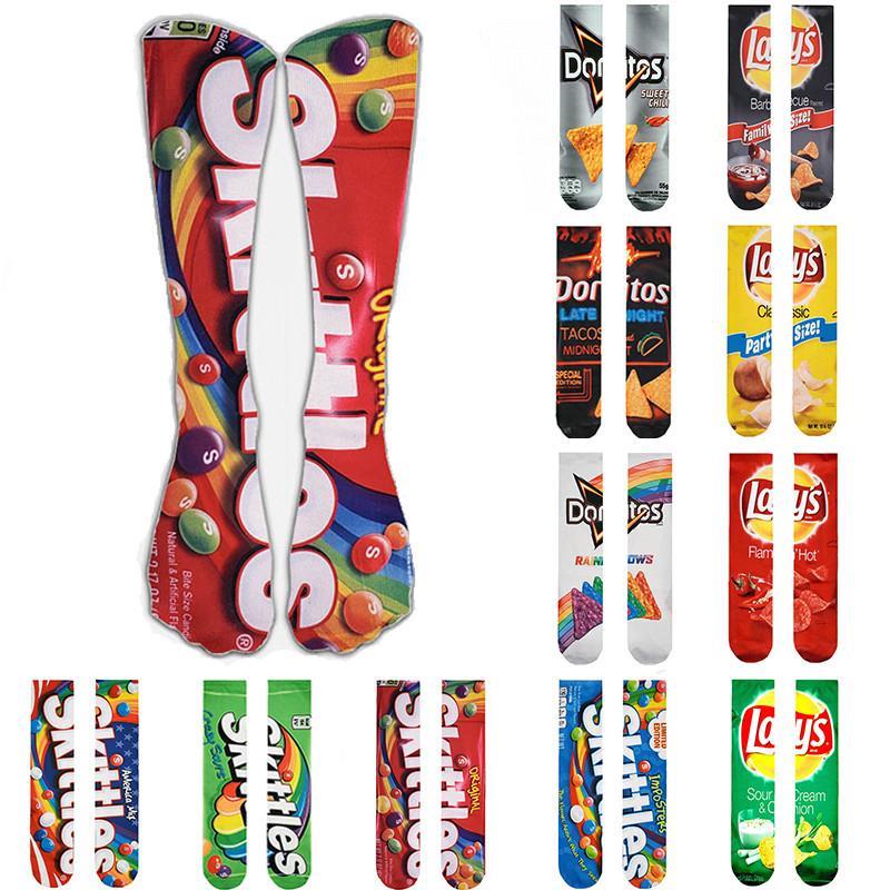 1 pair Funny Unisex Men Art Socks women Potato chips Knee