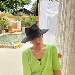 MDEKE 秋冬新款复古英伦风羊毛毡礼帽女保暖护耳显脸小爵士帽子女