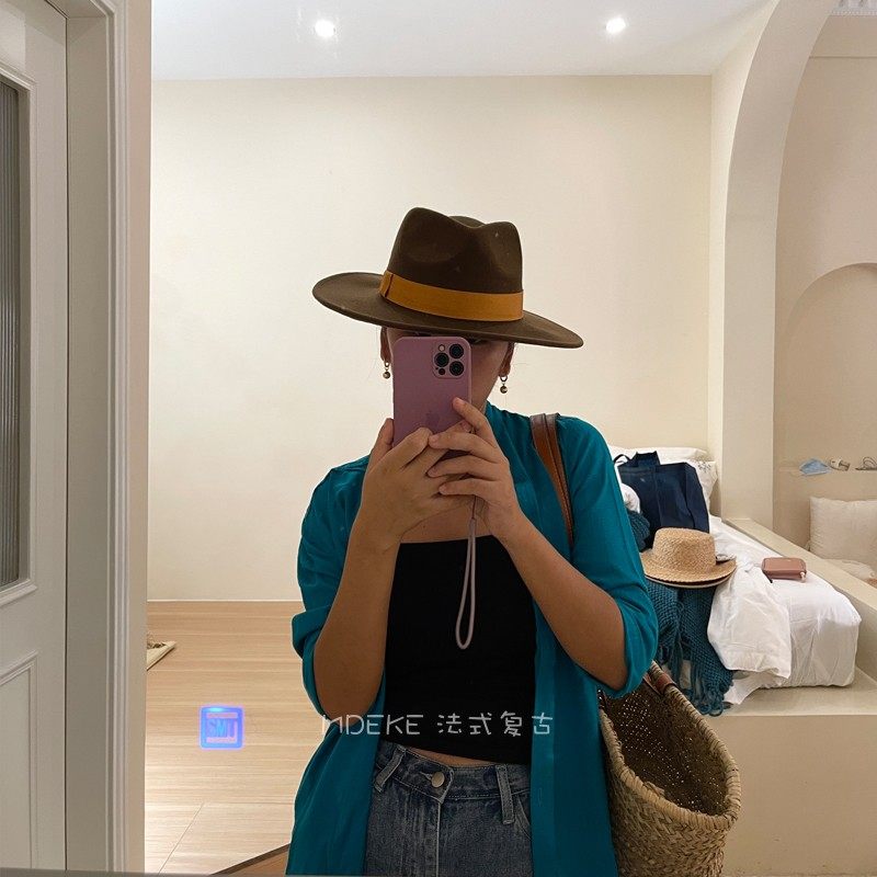 mdeke 茶糜 澳洲小众秋冬款法式大檐咖色礼帽度假旅游造型帽子女