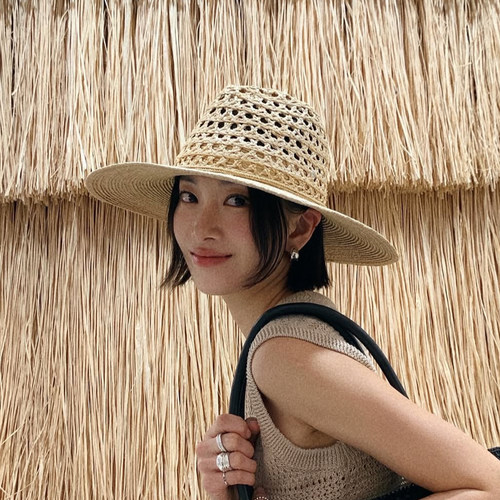 法式拉菲草镂空大檐防晒帽子女夏
