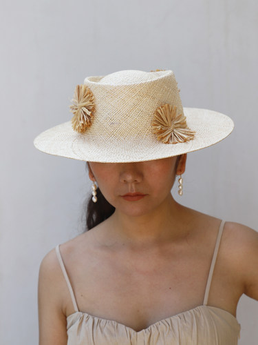 草帽度假法式女春夏宽檐手工花