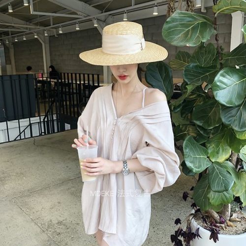 出游遮阳草帽平顶法式平檐春夏