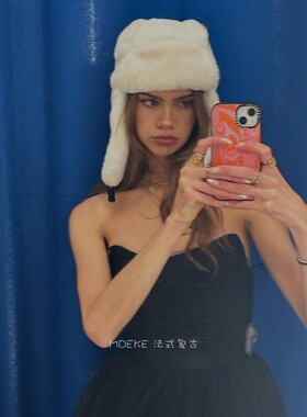 mdeke 雪绒花 秋冬新款毛绒保暖帽子女法式下雪天戴的护耳雷锋帽