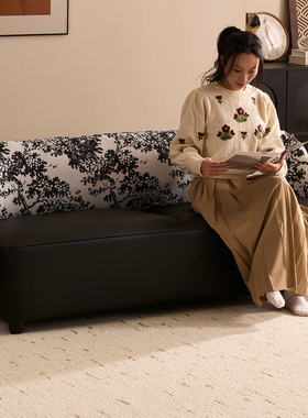 复古沙发小户型客厅中古风服装店铺接待水墨布艺黑色皮布双人沙发