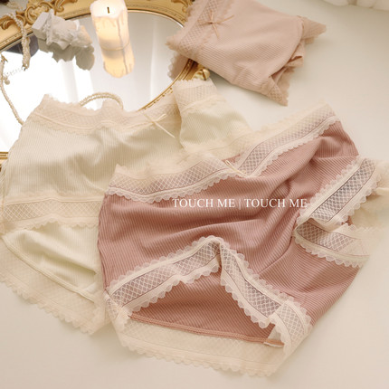 touchme法式温柔甜美内裤女薄裸感螺纹纯棉舒适透气中腰包臀3条装