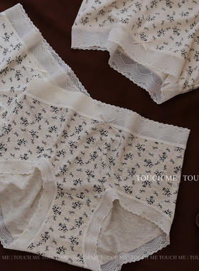touchme法式复古花簇柔软蕾丝边内裤女透气抑菌纯棉裆中高腰3条装