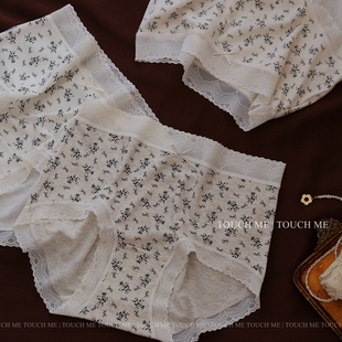 女透气抑菌纯棉裆中高腰3条装 touchme法式 复古花簇柔软蕾丝边内裤