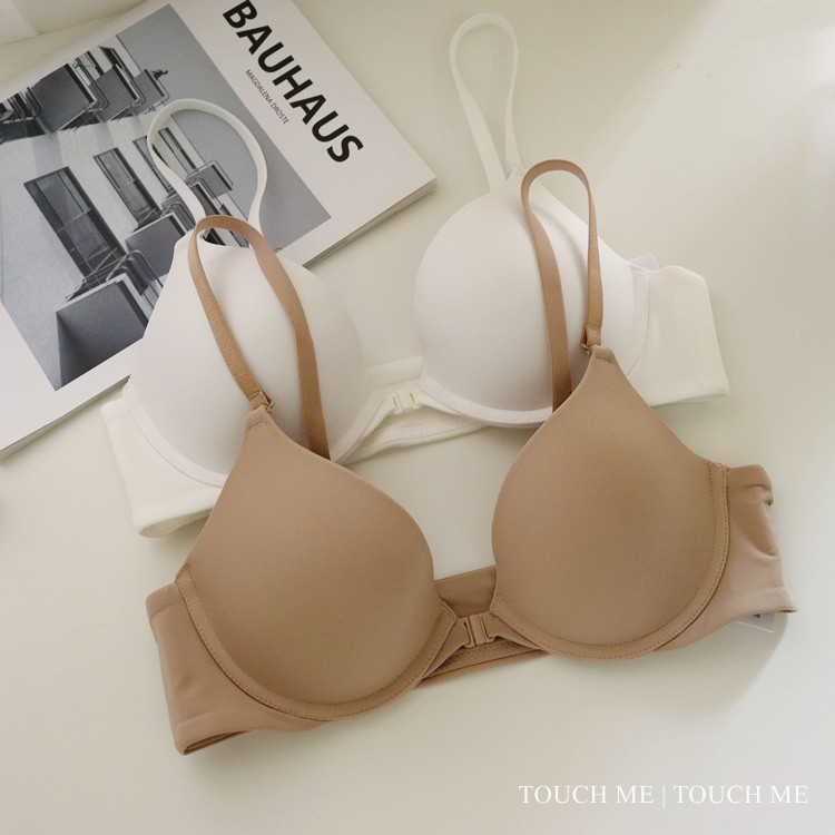 touchme日系简约光面无痕女内衣聚拢前扣薄款有钢圈大胸显小文胸