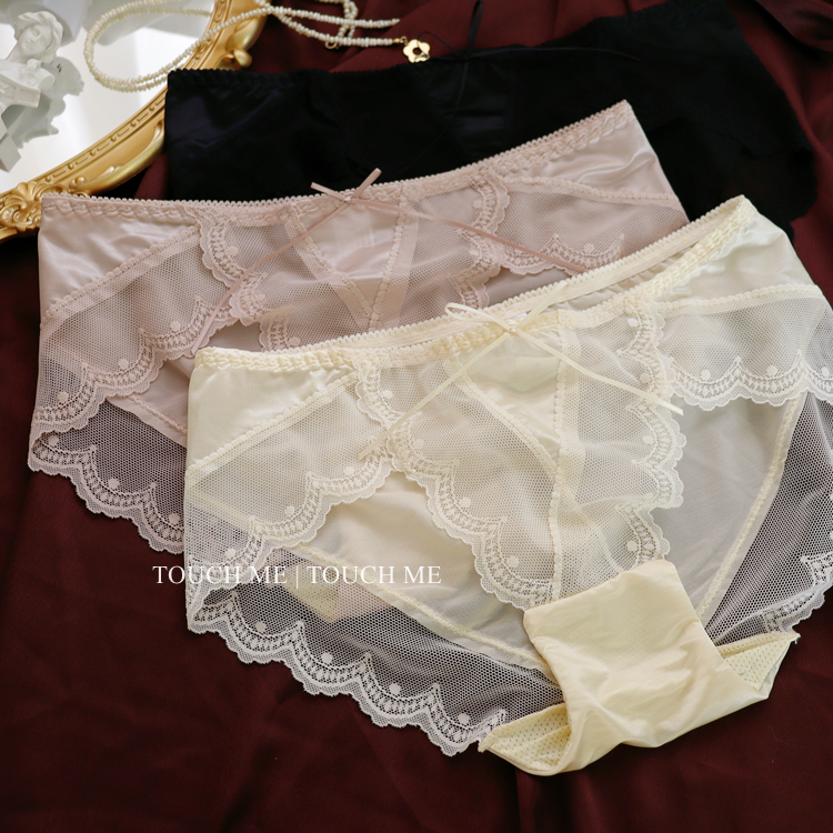 法式复古绸缎蕾丝透气无痕内裤女