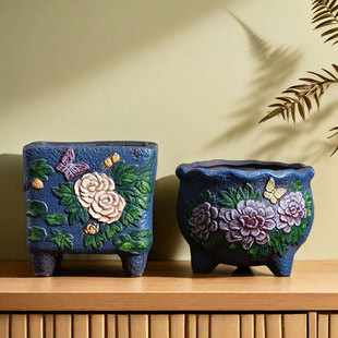 延熹群生多肉花盆陶瓷家用绿植粗陶透气陶盆小陶土控根盆特价清仓