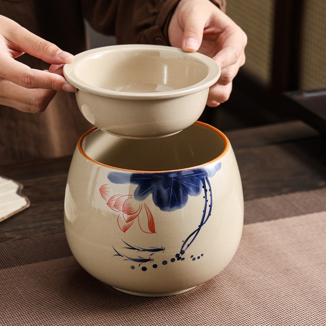 荷花茶洗大小号陶瓷茶渣缸烟灰缸