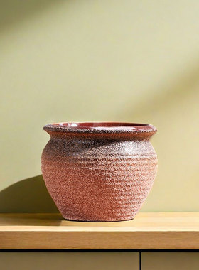 磨砂红色多肉花盆陶瓷家用小绿植粗陶陶盆控根陶土盆清仓特价花盘