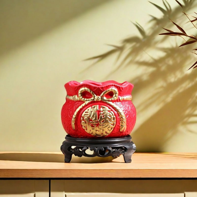 红色陶土多肉花盆小发财树灵芝绿植客厅托盘家用陶瓷摆件清仓特价