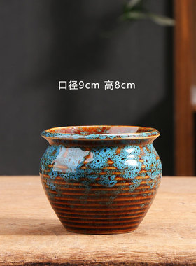 孔雀蓝色多肉花盆家用陶瓷透气陶土粗陶控根小老桩专用盆特价清仓
