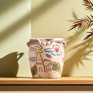 风车小镇多肉花盆陶瓷家用绿植粗陶透气陶盆小陶土盆花盘特价清仓