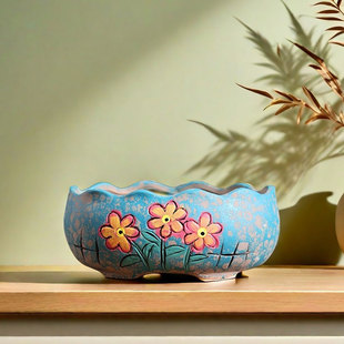 韩式拼盘多肉花盆陶瓷家用绿植粗陶透气陶盆小陶土盆花盘特价清仓