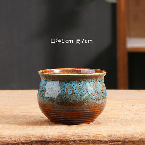 孔雀蓝色多肉花盆家用陶瓷透气陶土粗陶控根小老桩专用盆特价清仓