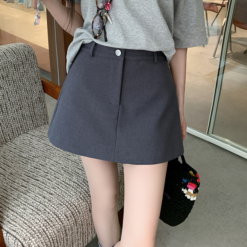 灰色半身裙西装高腰防走光裙裤