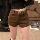 腰带靴裤 咖啡色麂皮绒短裤 低腰包臀热裤 百搭显瘦修身 女2025秋新款