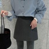 深灰色毛呢半身裙女秋冬新款 百搭高腰a字裙简约包臀一步裙短裙子