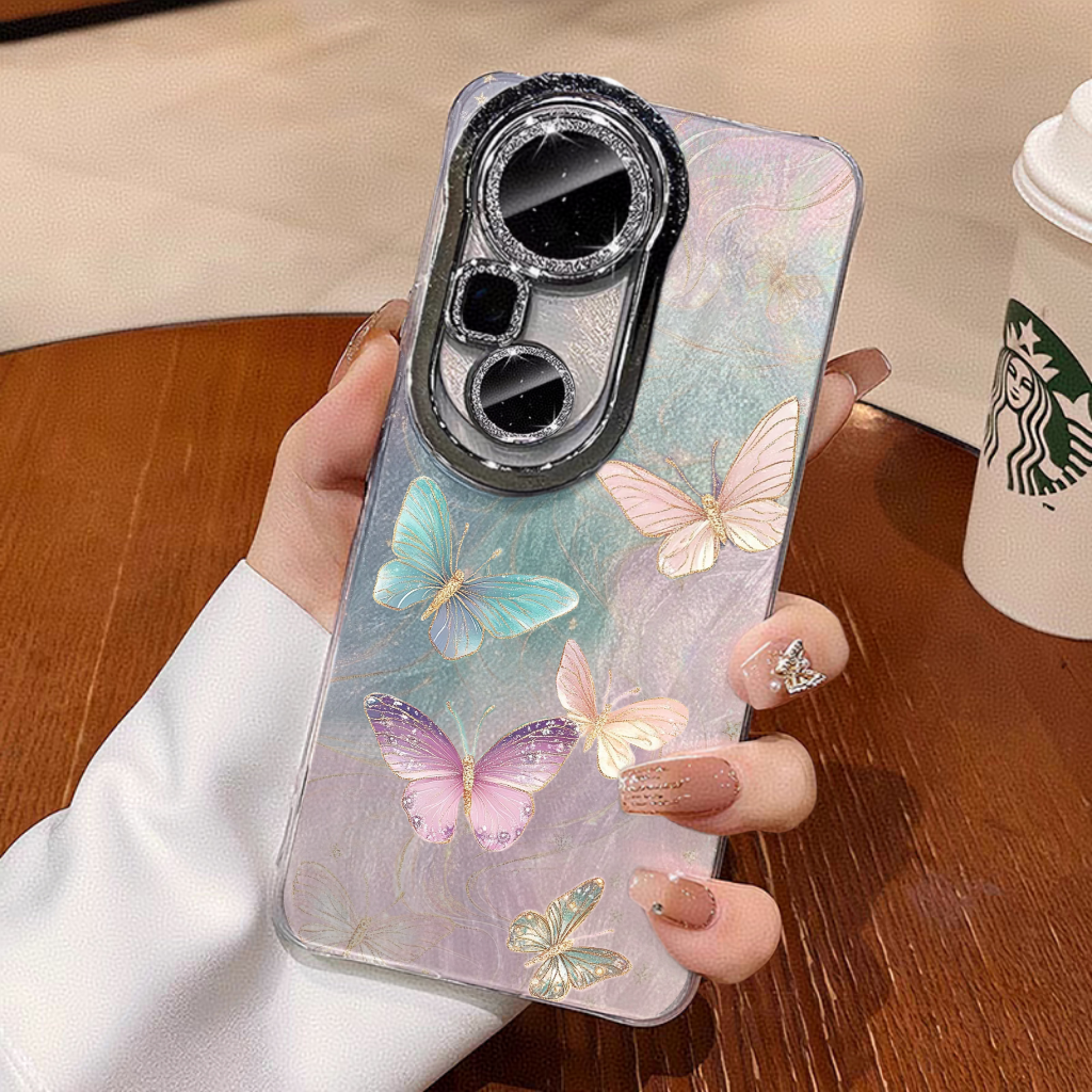 闪粉镜头镭射蝴蝶适用苹果16promax手机壳华为mate60pro简约清新P70女荣耀OPPOReno12全包防摔小米14VIVOS19