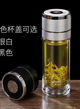 2024新款双层加厚茶水分离保温便携耐高温水杯一键开盖玻璃杯自动