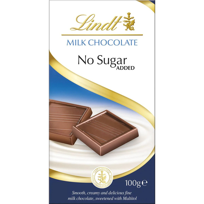 Lindt No Sugar Added Milk Chocolate瑞士莲无糖牛奶巧克力 100g-封面