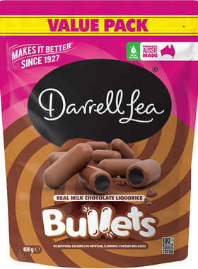 Darrell Lea Milk Chocolate Liquorice Bullets Value Pack 400g