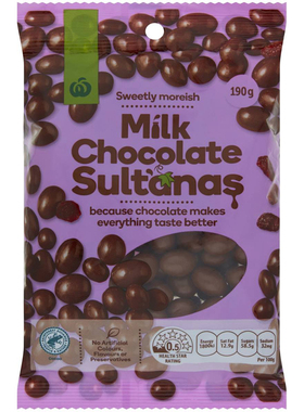 Woolworths Milk Chocolate Sultanas 190g葡萄干牛奶巧克力澳洲