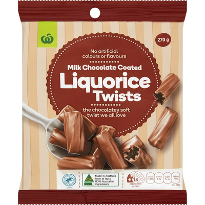 Woolworths Milk Chocolate Coated Liquorice Twists 270g 糖果