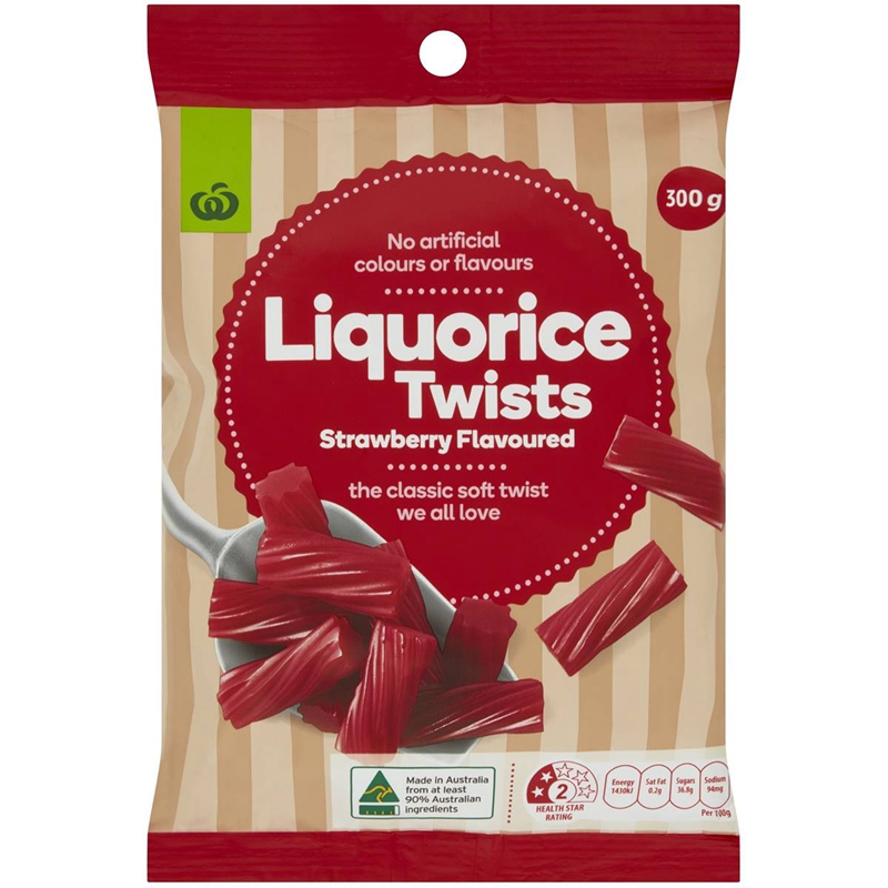 Woolworths Liquorice Twists Strawberry Flavour草莓味糖果300g