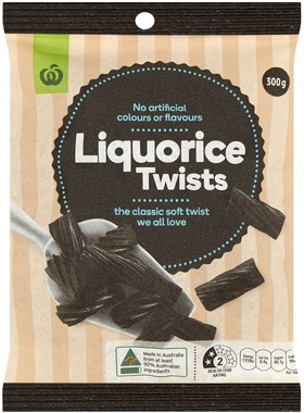 澳洲发货 Woolworths Liquorice Twists Black 甘草味糖果 300g