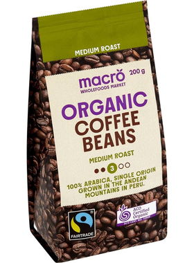 澳洲 Macro Organic Fairtrade Coffee Beans Medium 咖啡豆 200g