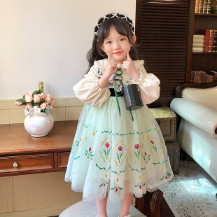 迪士安娜公主裙女童尼春秋新款连衣裙小女孩高端洋气礼服裙子