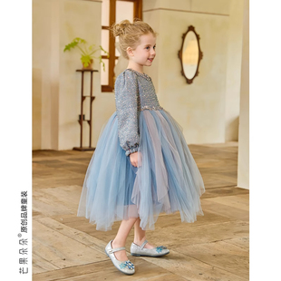 秋冬季新款女童连衣裙洋气宝宝生日演出礼服裙子蓬蓬纱闪闪公主裙