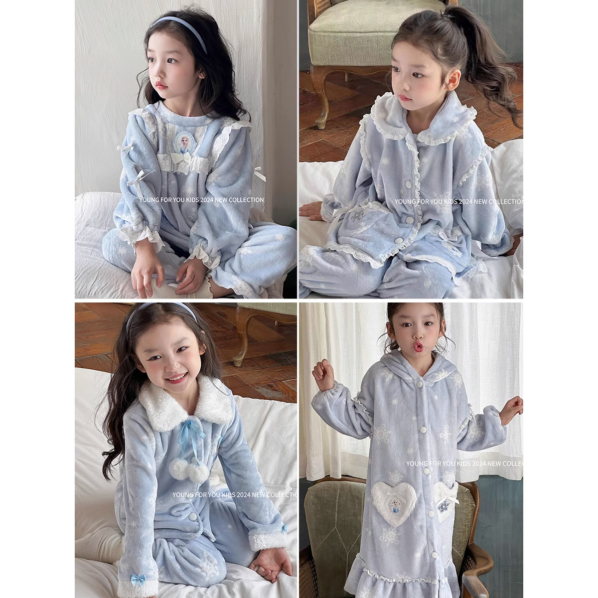 秋冬睡袍女童新款法兰绒家居服