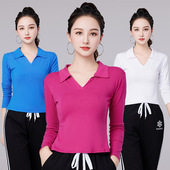 时尚 广场舞新款 上衣秋季 V领休闲百搭团队健身运动跳舞演出表演服