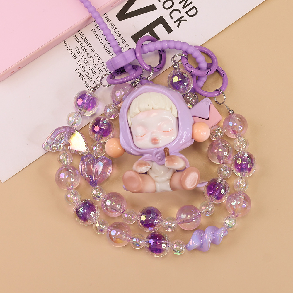 泡泡玛特卡通公仔手机链彩色水晶串珠直播爆款盲盒饰品车挂包挂件