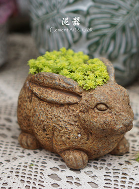 动物水泥花盆 可爱动物多肉植物花盆摆件装饰水泥花盆