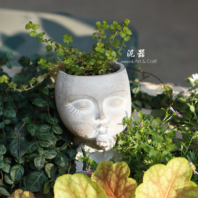 泥器 简约现代创意可爱美人鱼水泥小花盆栽多肉绿植桌面装饰摆件