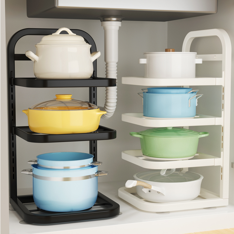 锅具收纳架下水槽橱柜内放锅架子